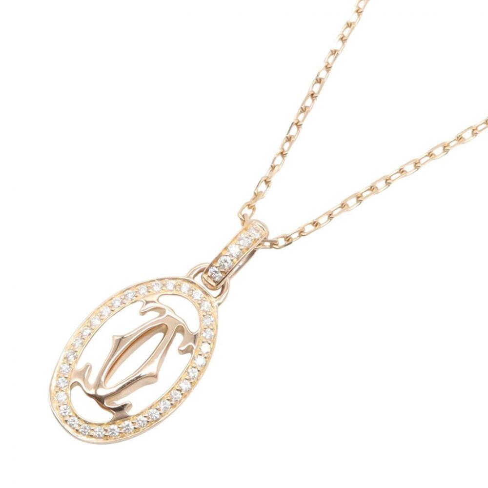 Cartier Double C Diamond Necklace, 18K Pink Gold (PG), Women's Tone, Clear Tone